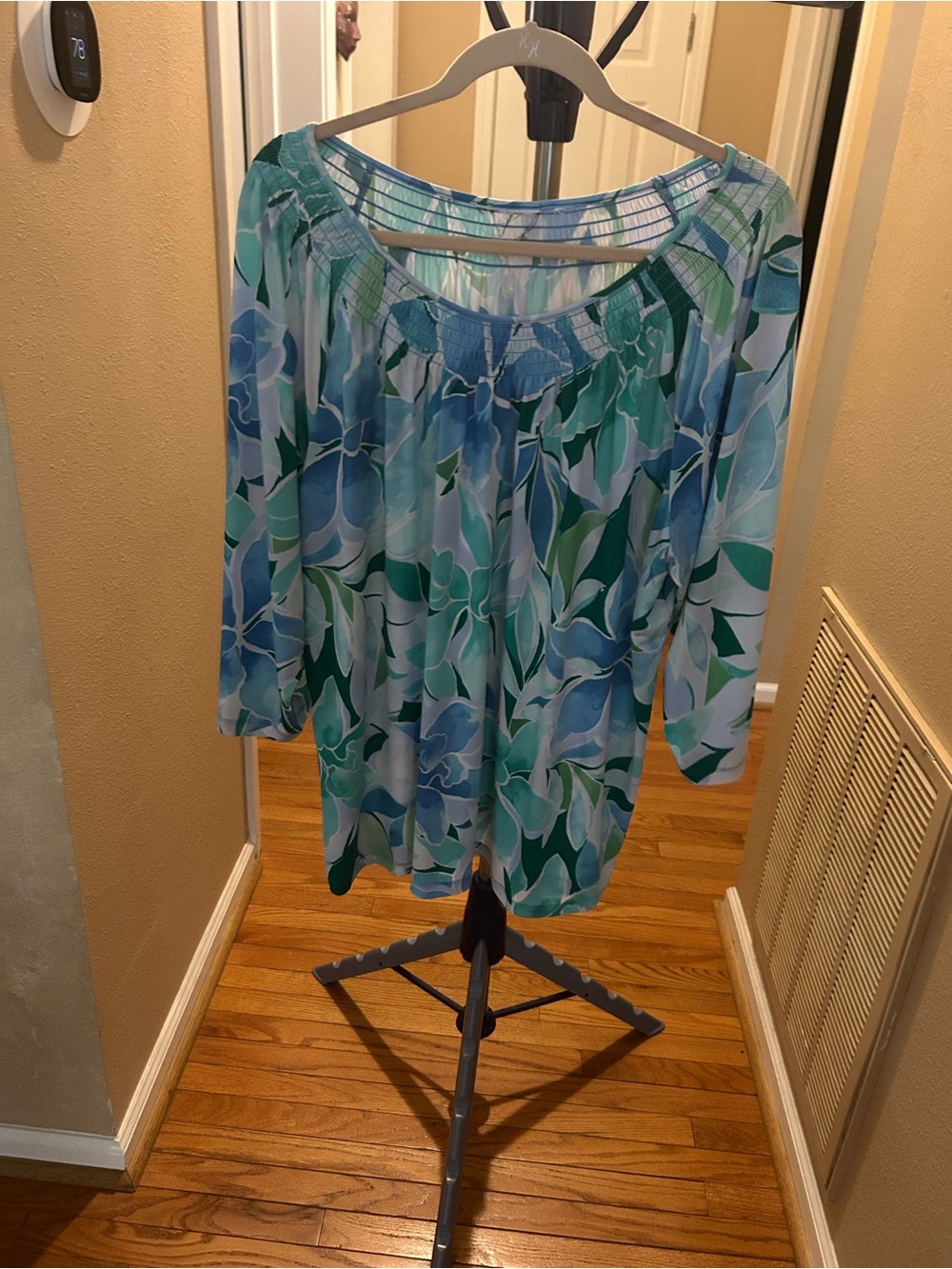 Susan Graver Blue and Green Floral Peasant Tunic